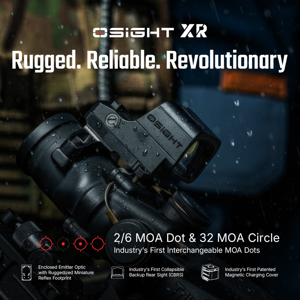 Osight XR Enclosed Red Dot Sight, RMR Footprint, 2/6+32 MOA Multi-Reti ...
