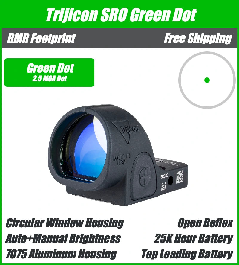 Trijicon SRO Green Dot Sight - Round Window - 2.5 MOA Dot - 7075 T6 Aluminum - RMR Footprint