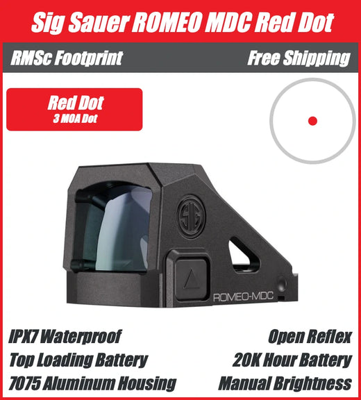 Sig Sauer ROMEO MDC Red Dot – 3 or 6 MOA, RMSc Footprint, 7075 Aluminum Top Battery Access - SORMDC60