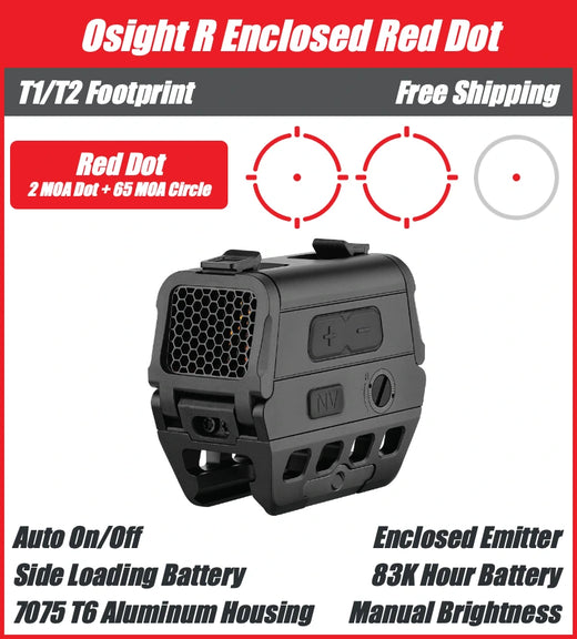 Osight R Enclosed Red Dot Sight - 2 MOA Dot & 65 MOA Circle Multi-Reticle, Micro T1/T2 Footprint
