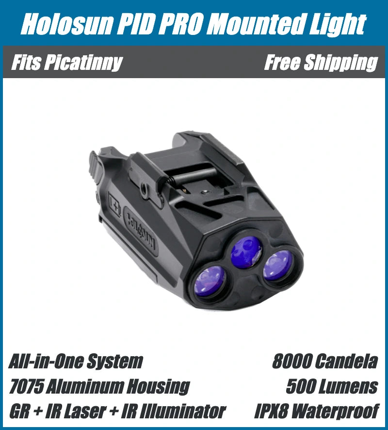 Holosun PID PRO Mounted Light - Green Laser, IR Laser, White Light, IR Illuminator