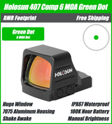 Holosun 407 COMP Green, Huge Competition Window, RMR Footprint, 6 MOA Green Dot, Side Battery - HE407COMP-GR6