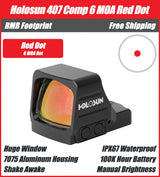 Holosun 407 COMP Red, Huge Competition Window, RMR Footprint, 6 MOA Red Dot, Side Battery - HS407COMP-RD6