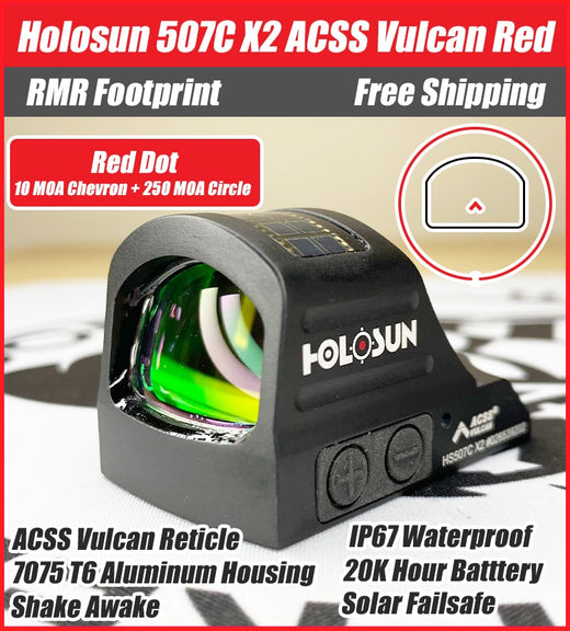 Holosun 507C X2 Red Dot ACSS Vulcan Reticle, RMR Footprint, Solar Failsafe - HS507C-X2-ACSS