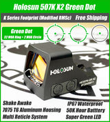 Holosun 507K Green X2, 32 MOA Ring & 2 MOA Green Dot, K Series Footprint (Modified RMSc), MRS Reticle Side Battery - HE507K-GR-X2