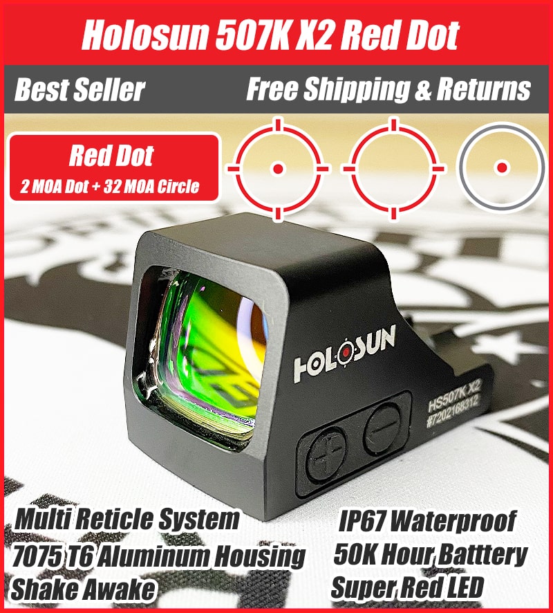 Holosun 507K X2 Red Dot, 32 MOA Ring & 2 MOA Red Dot, Side Battery - HS507K-X2