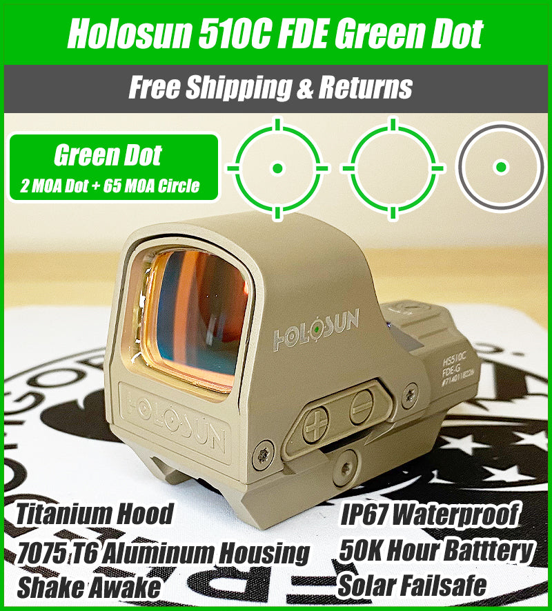 Holosun HS510C FDE Green Dot 65 MOA Circle 2 MOA Green Dot Aluminum Housing Matte Finish Solar with Internal Battery - HE510C-GR-FDE