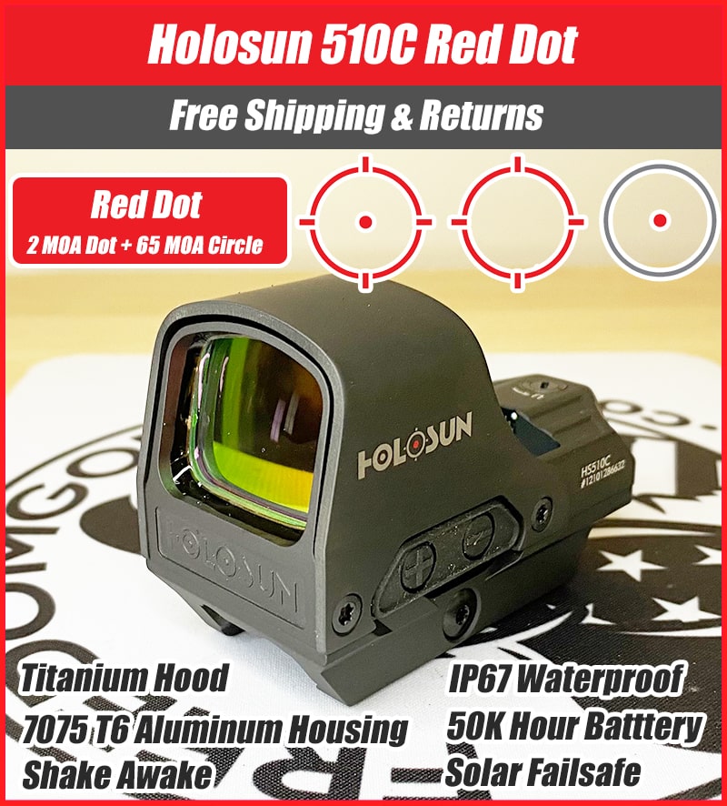 Viseur Holosun HS510C – Reflex Red Dot 65 MOA Cercle + 2 MOA Point, Solaire, 12 Niveaux Luminosité, IPX8
