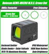 Holosun AEMS-MICRO, Enclosed Pistol Green Dot Sight, RMSc Footprint, Solar Failsafe - AEMS-MICRO-GR