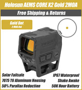 Holosun AEMS CORE X2 Gold 2MOA Dot Reticle, Shake Awake, Anti-Reflective Device, 1/3 Co-Witness - AEMS-CORE-X2-GD