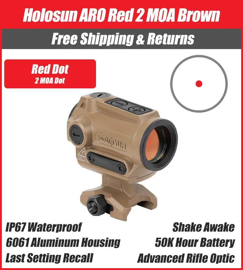 Holosun Brown ARO Red 2MOA Dot Only Reticle 22mm Housing, Shake Awake, 1/3 Co-Witness - ARO-RD2-BRN