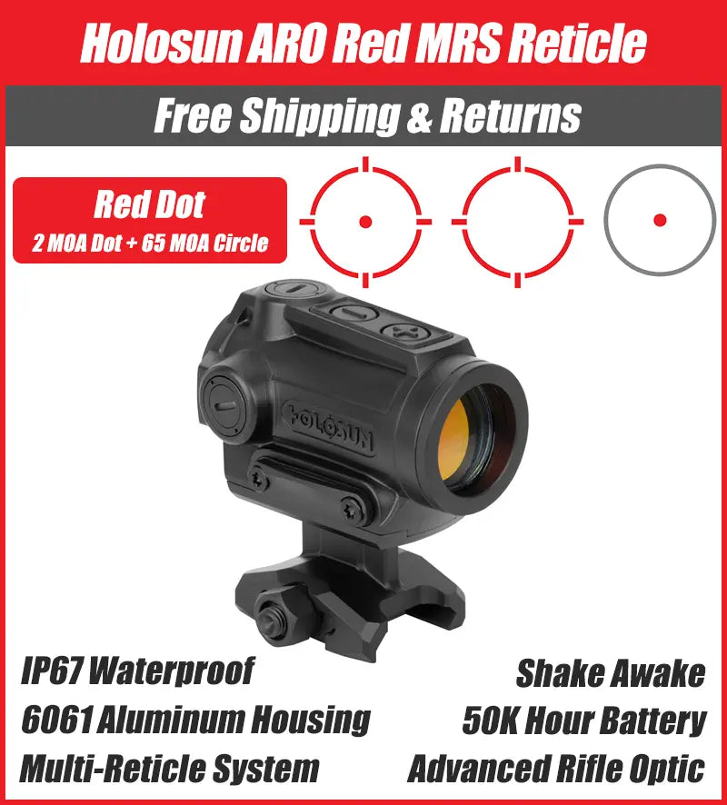 Holosun ARO Red MRS Reticle, 65MOA Circle 2MOA Dot, 22mm Housing, Shake Awake, 1/3 Co-Witness - ARO-MRS-RD