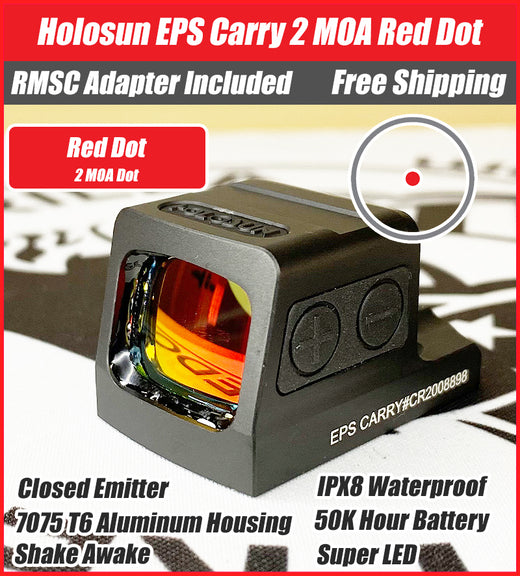 Holosun EPS Carry 2 MOA Red Dot, K Series Footprint (Modified RMSc), RMSc Adapter Plate Included, Side Battery - EPS-CARRY-RD-2
