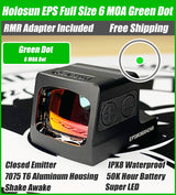 Holosun EPS Full Size 6 MOA Green Dot, Closed Emitter Sight, K Series Footprint (Modified RMSc), RMR Adapter Plate Included - EPS-GR-6