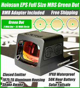 Holosun EPS Full Size MRS Green Dot, 32 MOA Circle 2 MOA Green Dot, Solar Failsafe, Enclosed Emitter, MRS Reticle, K Series Footprint (Modified RMSc), RMR Adapter Plate Included - EPS-GR-MRS