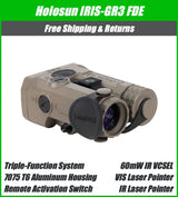 Holosun IRIS 3 FDE Triple Function Laser & IR Illuminator – GreenLaser, IR Laser, IR VCSEL, Remote Switch – Fits Picatinny - IRIS-GR3-FDE