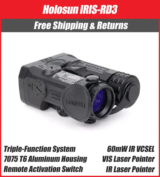 Holosun IRIS 3 Triple Function Laser & IR Illuminator – Green/Red Laser, IR Laser, IR VCSEL, Remote Switch – Fits Picatinny - IRIS-GR3, IRIS-RD3
