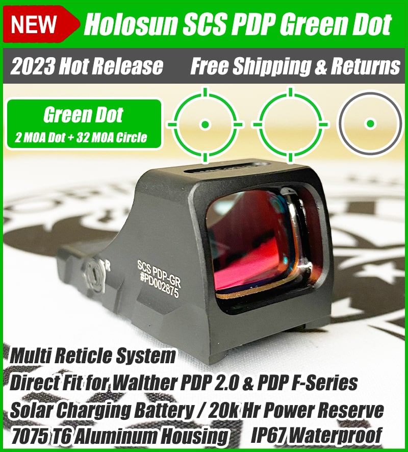 Holosun SCS PDP, 20k Hr Power Reserve, 32 MOA Circle & 2 MOA Green Dot, Direct Fit For Walther PDP 2.0 Optics-Ready Handguns - SCS-PDP-GR