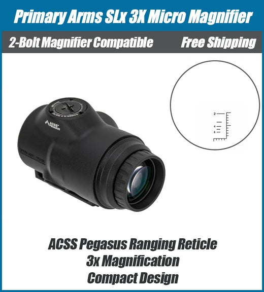 Primary Arms SLx 3X Micro Magnifier -21mm Objective Lens - ACSS Pegasus Ranging Reticle
