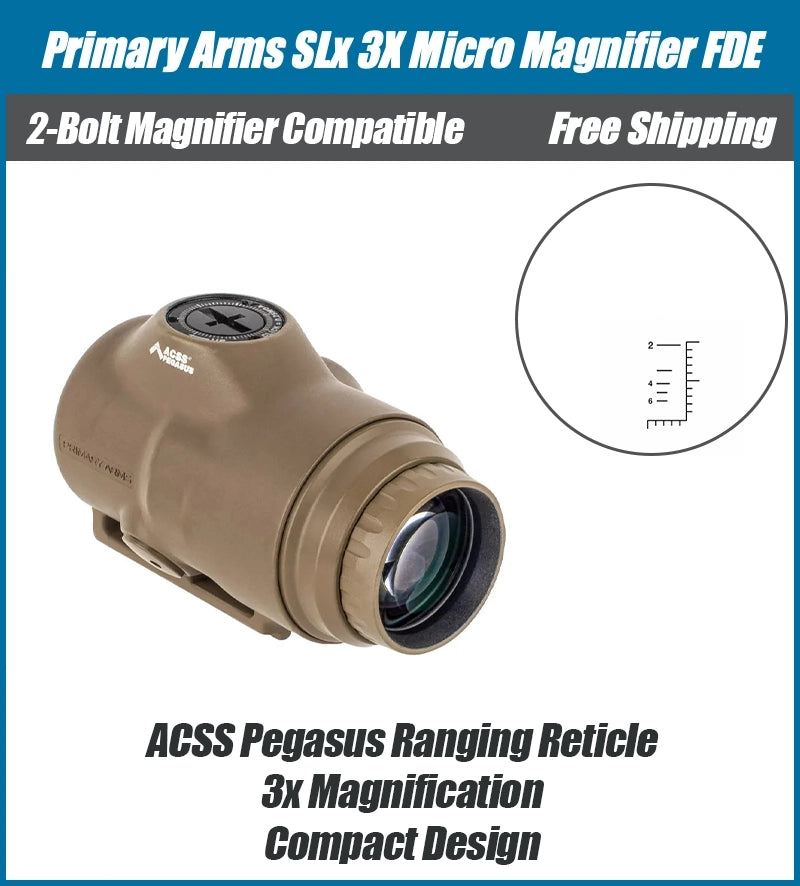 Primary Arms SLx 3X Micro Magnifier -21mm Objective Lens - ACSS Pegasus Ranging Reticle