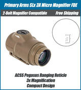 Primary Arms SLx 3X Micro Magnifier -21mm Objective Lens - ACSS Pegasus Ranging Reticle