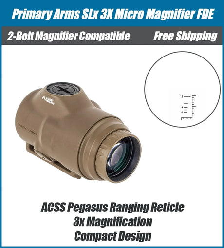 Primary Arms SLx 3X Micro Magnifier -21mm Objective Lens - ACSS Pegasus Ranging Reticle