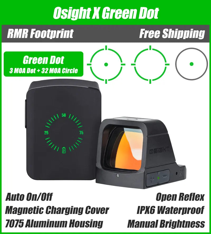 Osight X Green Dot - 32 MOA Circle + 3 MOA - RMR Footprint