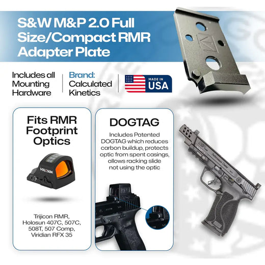 S&W M&P 2.0 Full Size/Compact RMR Adapter Plate (Does Not Fit SRO) - Aluminum - DOGTAG - Calculated Kinetics