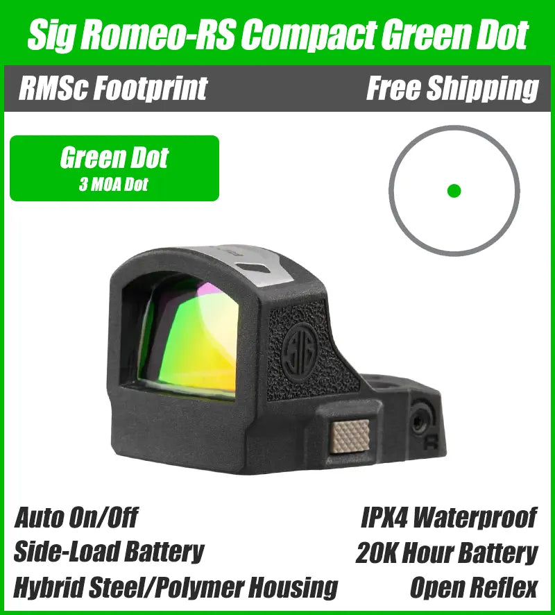 Sig Sauer Romeo RS Compact Green Dot, RMSc Footprint, Black Housing, 3 or 6 MOA