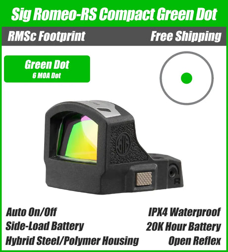 Sig Sauer Romeo RS Compact Green Dot, RMSc Footprint, Black Housing, 3 or 6 MOA