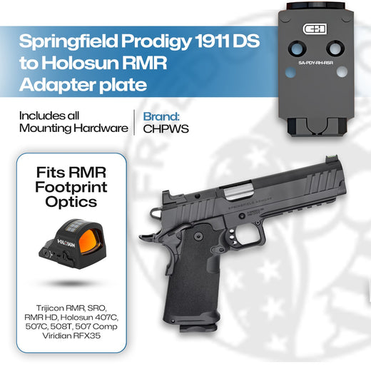 CHPWS Springfield Prodigy to Trijicon RMR / Holosun 407C/507C/508T AOS Adapter Plate with Rear Sight - AOS-RH-RSR