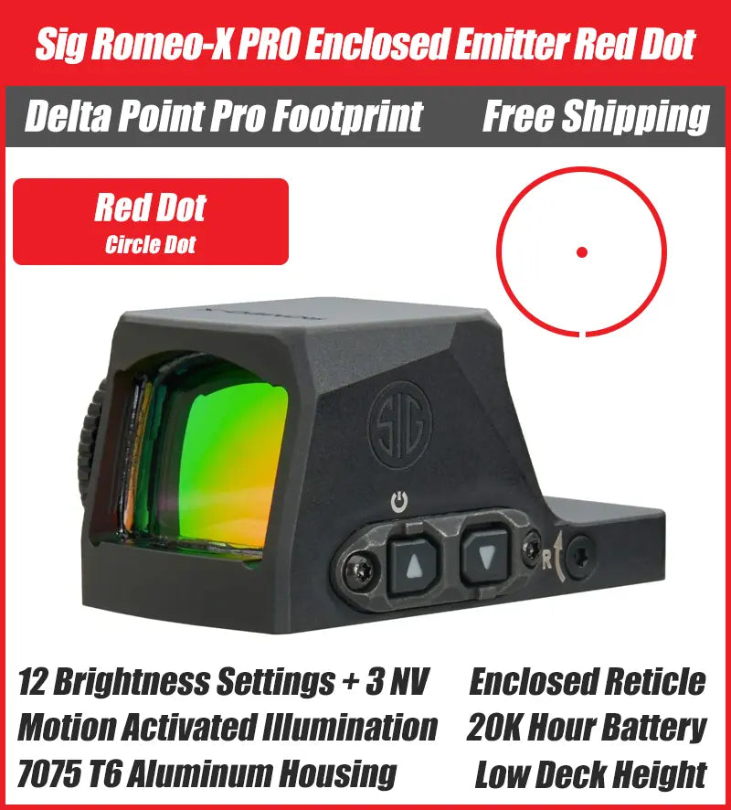 SIG ROMEO-X PRO Enclosed Emitter Red Dot - 3MOA, 6MOA, Circle Dot - Delta Point Pro (DPP) Footprint - SORX1300, SORX1330, SORX1360