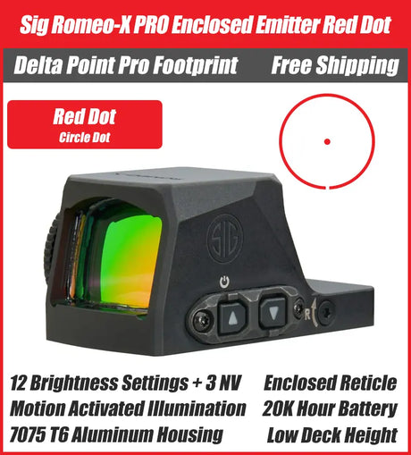 SIG ROMEO-X PRO Enclosed Emitter Red Dot - 3MOA, 6MOA, Circle Dot - Delta Point Pro (DPP) Footprint - SORX1300, SORX1330, SORX1360