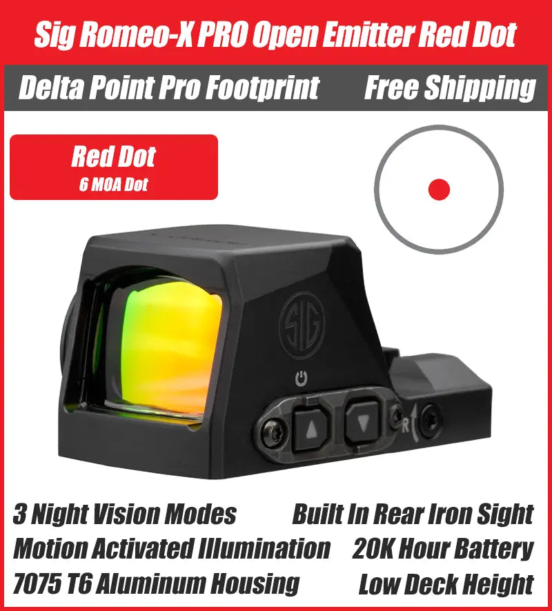 SIG ROMEO-X PRO Open Emitter Red Dot - 3MOA, 6MOA, Circle Dot - Delta Point Pro (DPP) Footprint - SORX1000, SORX1030, SORX1060