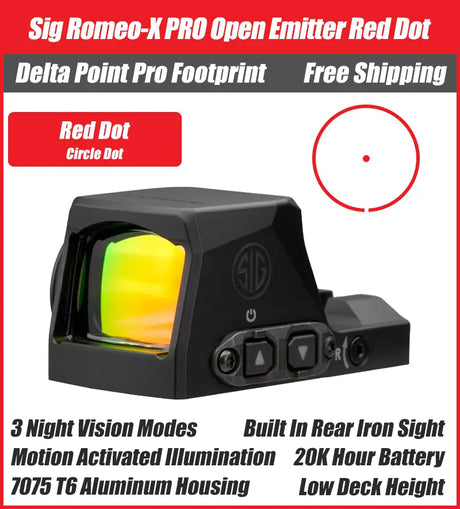 SIG ROMEO-X PRO Open Emitter Red Dot - 3MOA, 6MOA, Circle Dot - Delta Point Pro (DPP) Footprint - SORX1000, SORX1030, SORX1060