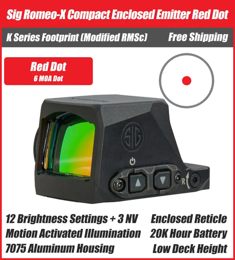 SIG ROMEO-X Compact Enclosed Emitter Red Dot - 3MOA, 6MOA, Circle Dot - RMSc Footprint - SORX1400, SORX1430, SORX1460