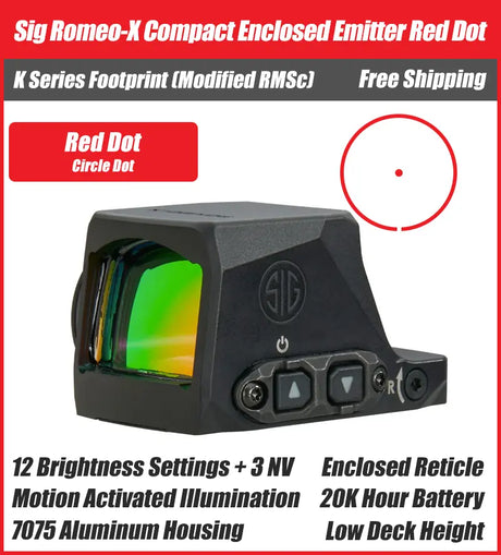 SIG ROMEO-X Compact Enclosed Emitter Red Dot - 3MOA, 6MOA, Circle Dot - RMSc Footprint - SORX1400, SORX1430, SORX1460
