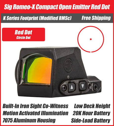SIG ROMEO-X Compact Open Emitter Red Dot - 3MOA, 6MOA, Circle Dot - RMSc Footprint - SORX1200, SORX1231, SORX1260