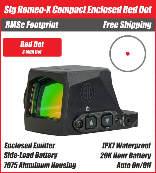 SIG ROMEO-X Compact Enclosed Emitter Red Dot - 3MOA, 6MOA, Circle Dot - RMSc Footprint - SORX1400, SORX1430, SORX1460