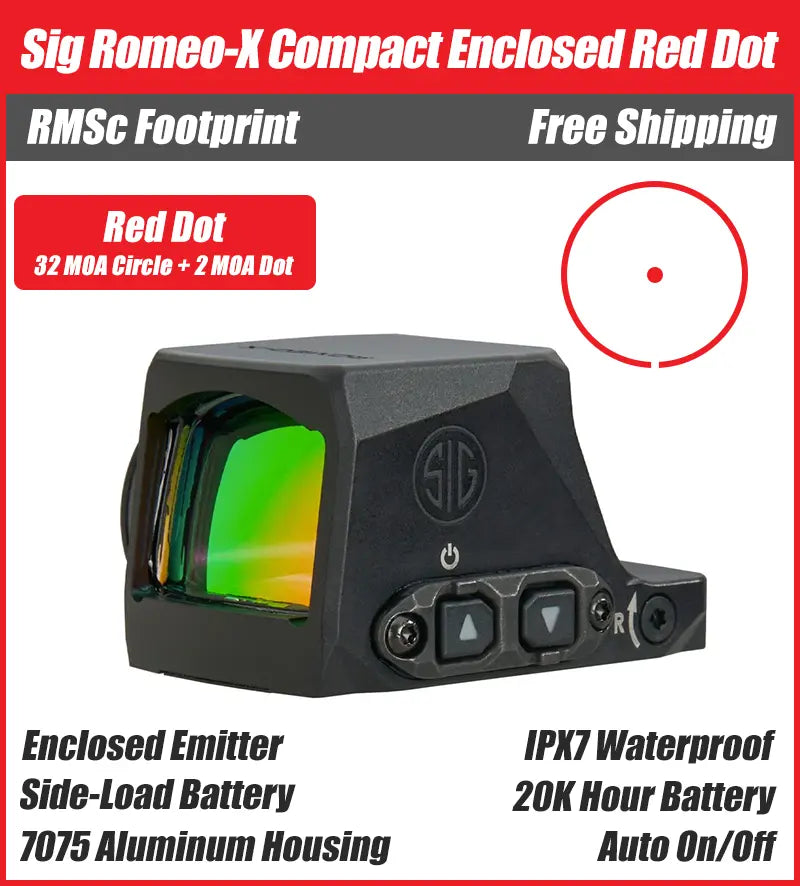 SIG ROMEO-X Compact Enclosed Emitter Red Dot - 3MOA, 6MOA, Circle Dot - RMSc Footprint - SORX1400, SORX1430, SORX1460