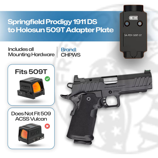 CHPWS Springfield Prodigy to Holosun 509T AOS Adapter Plate with Rear Sight, Steel - AOS-509T-RSR-ST