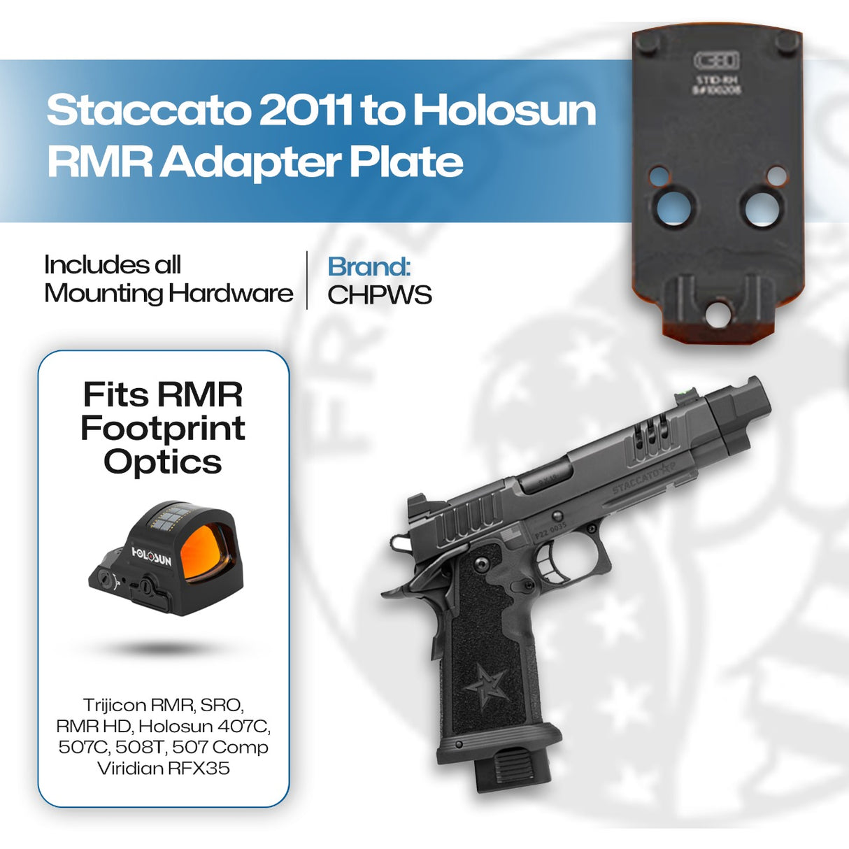 Staccato 2011 to RMR/Holosun 407C/507C/508C/508T Adapter Plate - Steel - CHPWS - STID-RH-GDT-ST