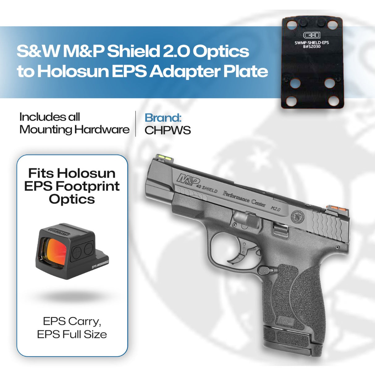 S&W M&P Shield 2.0 to Holosun EPS/EPS Carry Adapter Plate - CHPWS - SWMP-SHIELD-EPS