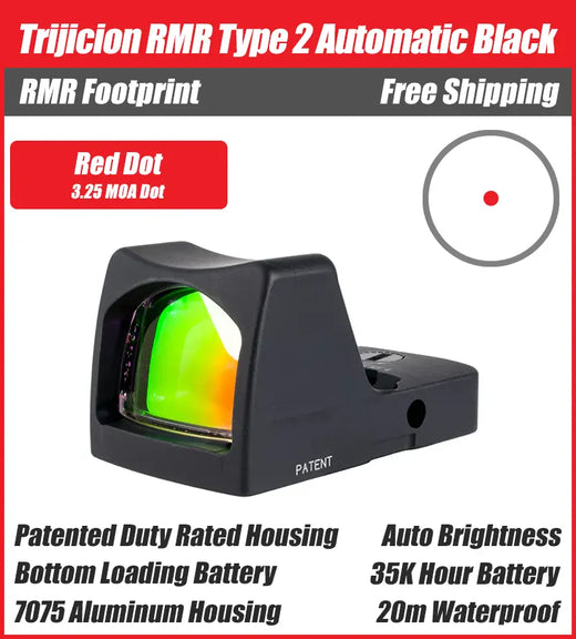 Trijicion RMR Type 2 Automatic Red Dot Sight Black - 3.25 MOA - 7075 T6 Aluminum - RM01-C-700600