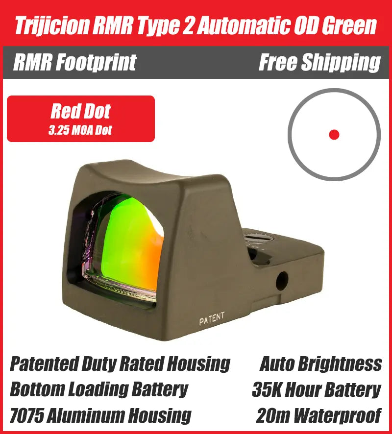 Trijicion RMR Type 2 Automatic Red Dot Sight OD Green - 3.25 MOA - 7075 T6 Aluminum - RM01-C-700623