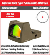Trijicion RMR Type 2 Automatic Red Dot Sight OD Green - 3.25 MOA - 7075 T6 Aluminum - RM01-C-700623