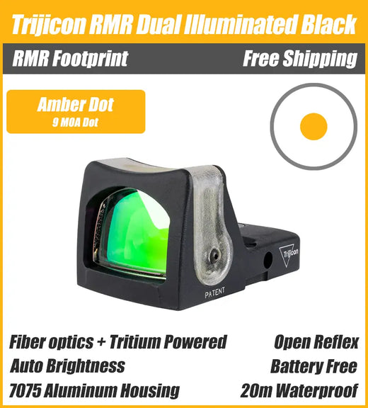 Trijicon Dual Illuminated Pistol Sight Black - 9 MOA - 7075 T6 Aluminum - Available in Green or Amber Dot
