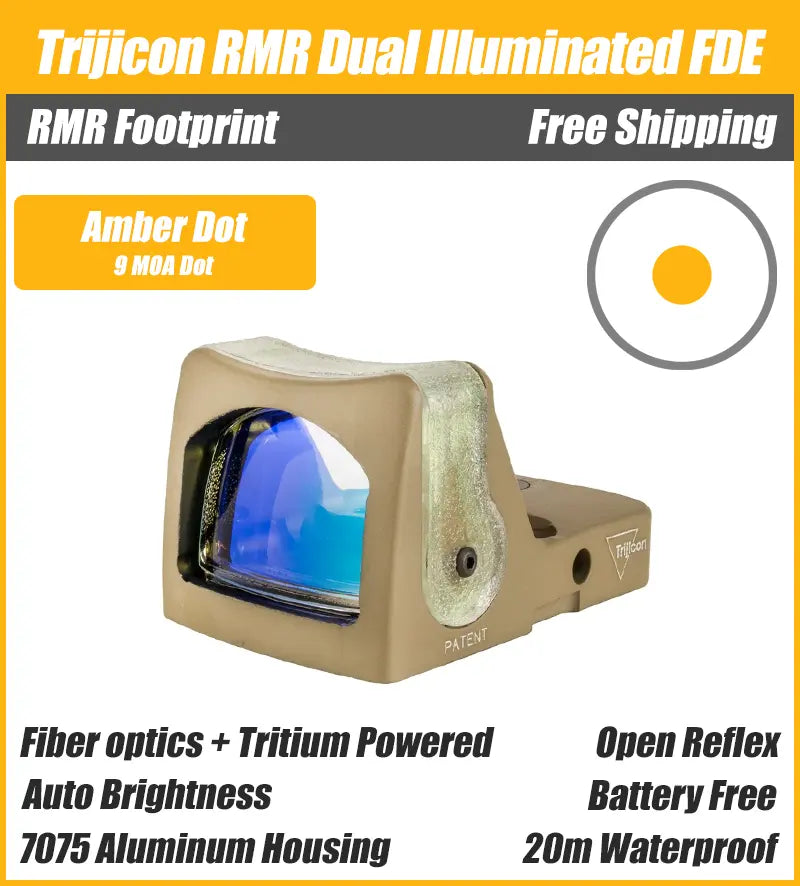 Trijicon Dual Illuminated Pistol Sight FDE - 9 MOA - 7075 T6 Aluminum - Available in Green or Amber Dot