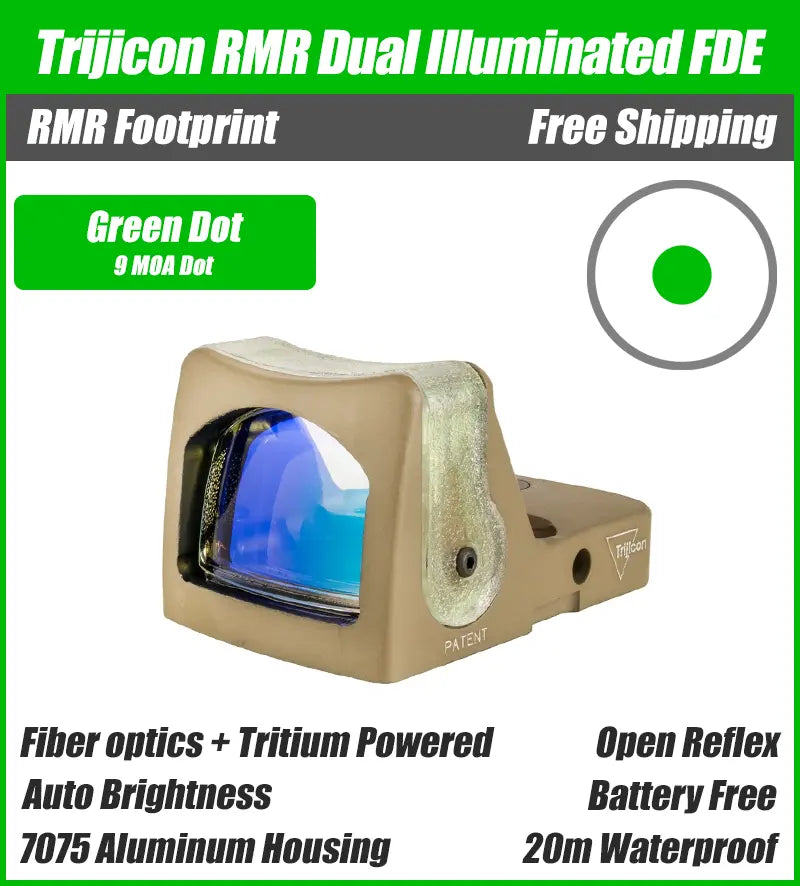 Trijicon Dual Illuminated Pistol Sight FDE - 9 MOA - 7075 T6 Aluminum - Available in Green or Amber Dot