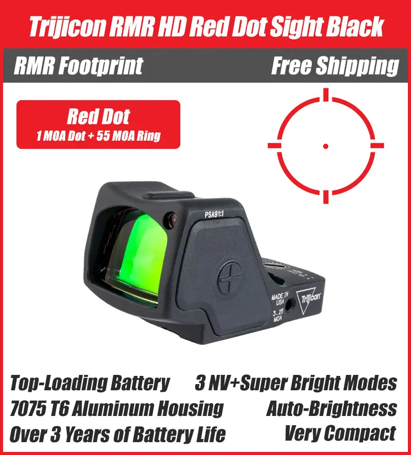 Trijicon RMR HD Red Dot Sight Black - 7075 T6 Aluminum - Available in 55 MOA Outer Ring + 1 MOA or 3.25 MOA Center Dot